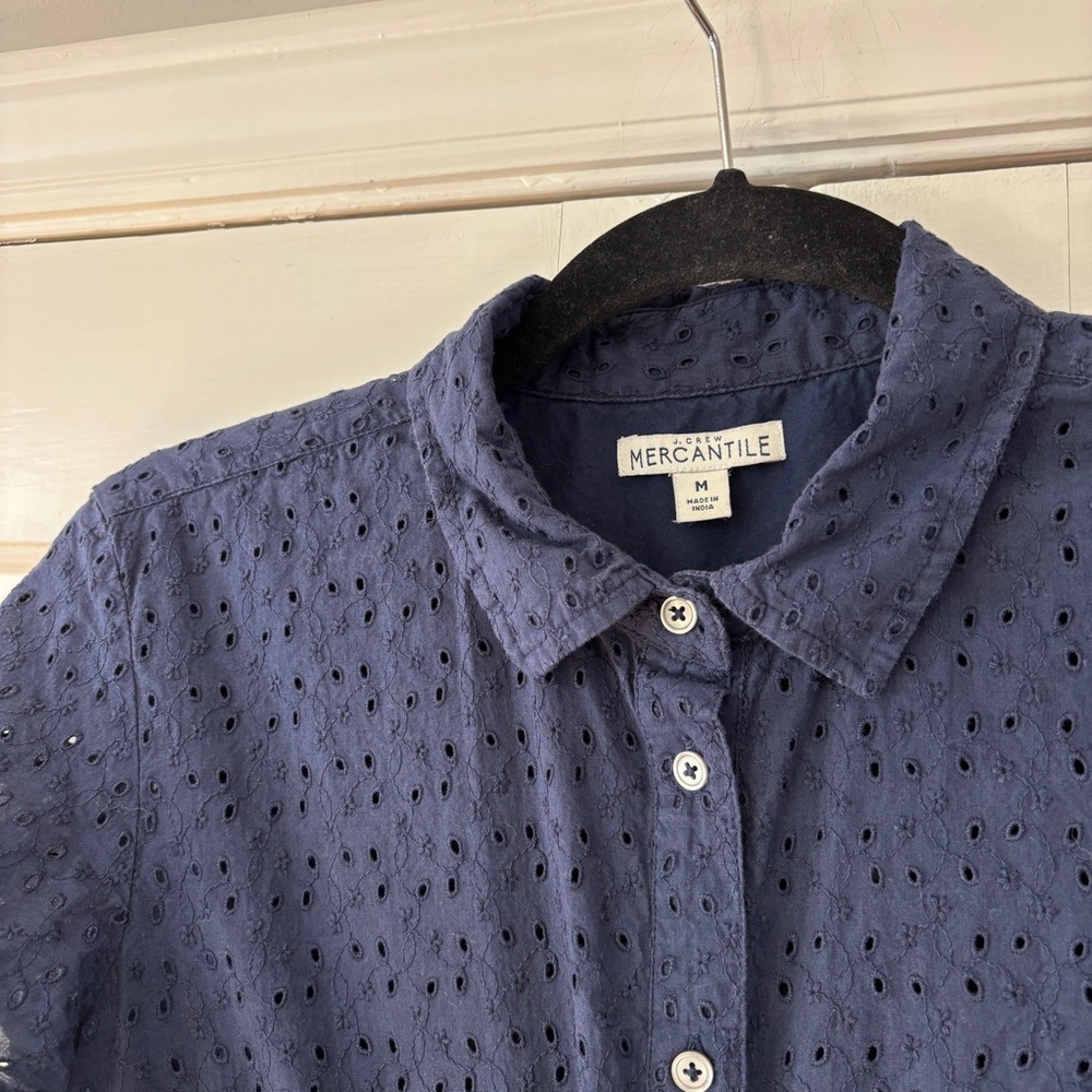 J. Crew Mercantile Eyelet Collared Tie-Front Dress Fit & Flare Blue Size Medium - Picture 6 of 14